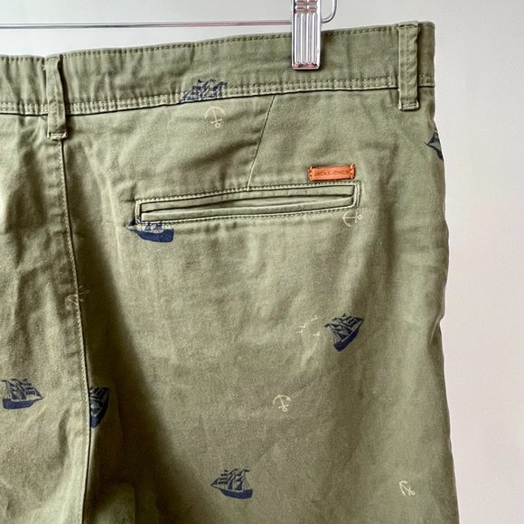 Jack & Jones Bowie Flat Front Chino Shorts Nautical Theme Green Size XL (36/38) - Picture 4 of 10